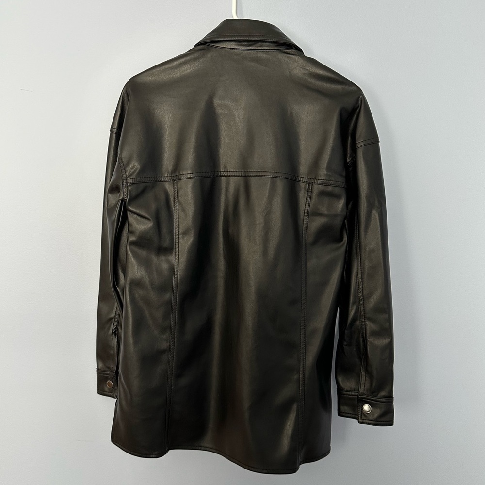 Blank NYC Women’s Lonestar Oversized Vegan Leather Fringe Shirt Jacket S Black - Picture 6 of 11